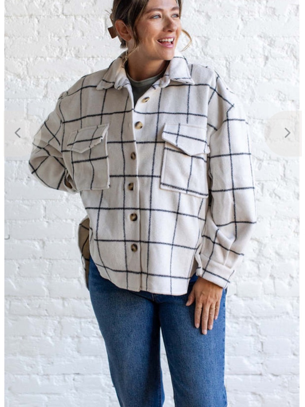 Miou Muse sold out oversized cream Windowpane Button-Front Shacket - Women